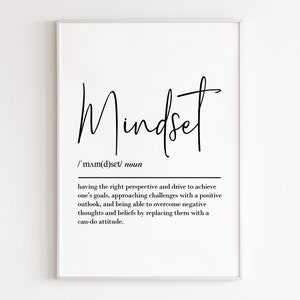 Mindset definition, printable wall art, digital download, inspirational wall art, motivational wall art, office prints, psychology art