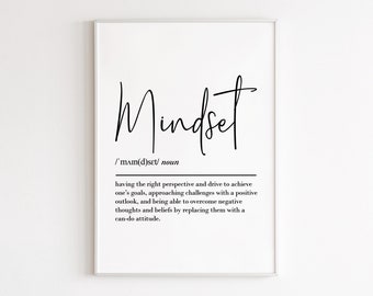 Mindset definition, printable wall art, digital download, inspirational wall art, motivational wall art, office prints, psychology art