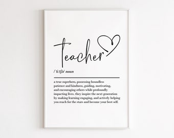Teacher definition, printable wall art, digital download, teacher appreciation gifts, thank you teacher, teacher gift, end of school year