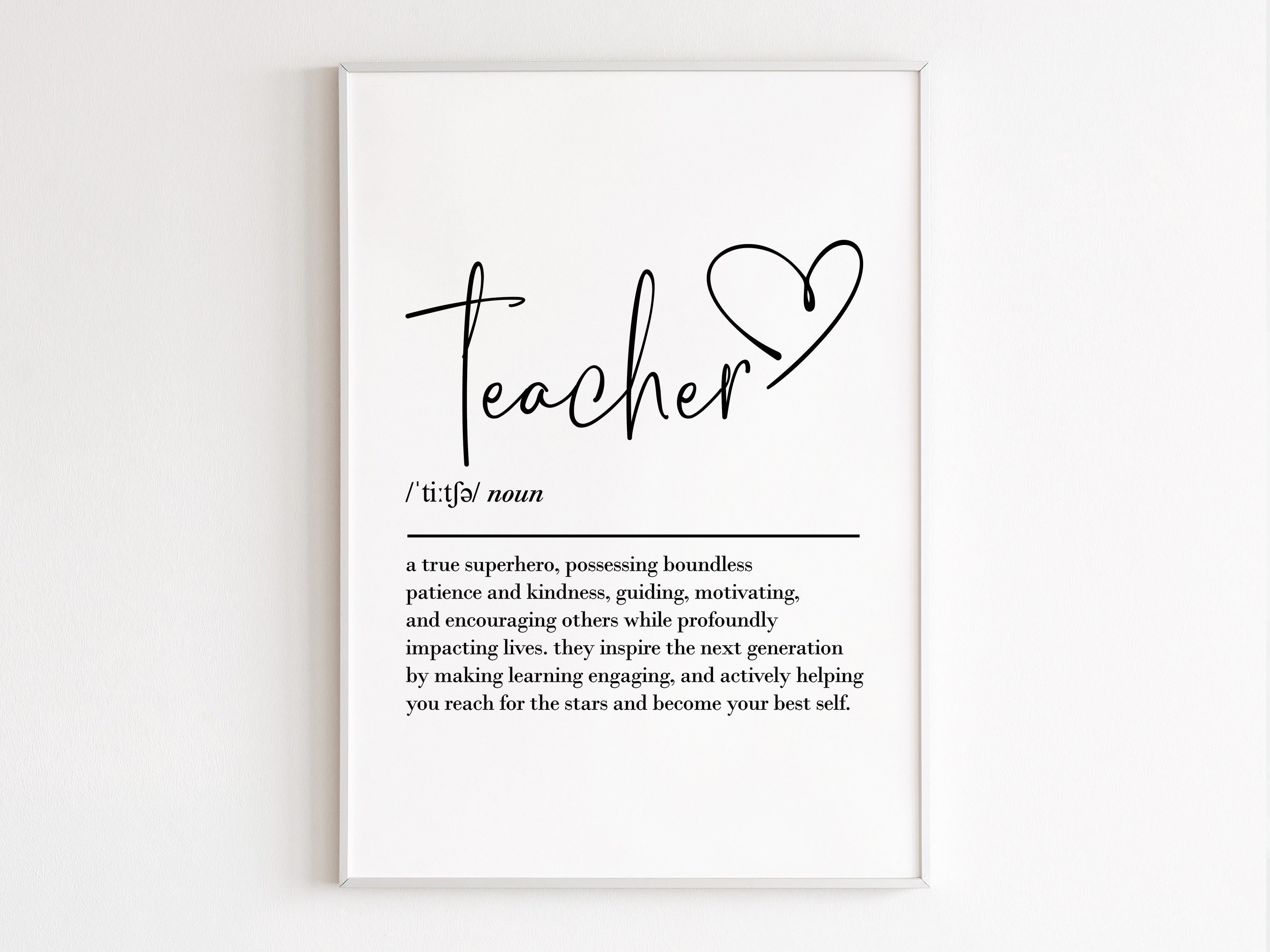 Teacher definition, printable wall art, digital download, teacher appreciation gifts, thank you teacher, teacher gift, end of school year