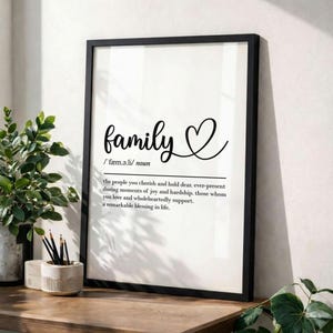 Familjedefinition, utskrivbar väggkonst, digital nedladdning, familjegåva, familjecitat, mammapresent, pappapresenter, utskrivbar familj, citattryck bild 7