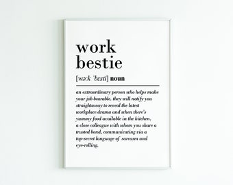 Definición de Work Bestie, arte de pared imprimible, descarga digital, regalo de compañero de trabajo, colega de trabajo de regalo, regalos para ella, regalos de mejor amiga