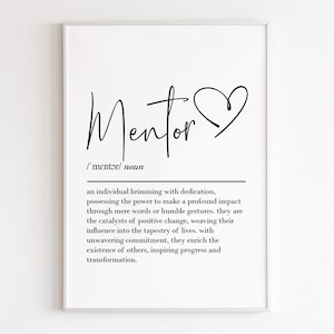 Mentor definition, printable wall art, digital download, teacher gifts, thank you gift, mentor gift, coach gift, difference maker