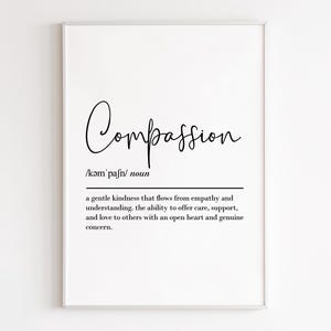 Definición de compasión, arte mural imprimible, descarga digital, póster de bondad, impresión de empatía, regalos de cuidado, citas positivas, cita de generosidad