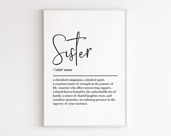 Sister definition, printable wall art, digital download, sister gifts, birthday gifts for her, quote print, sister print, big sister gift