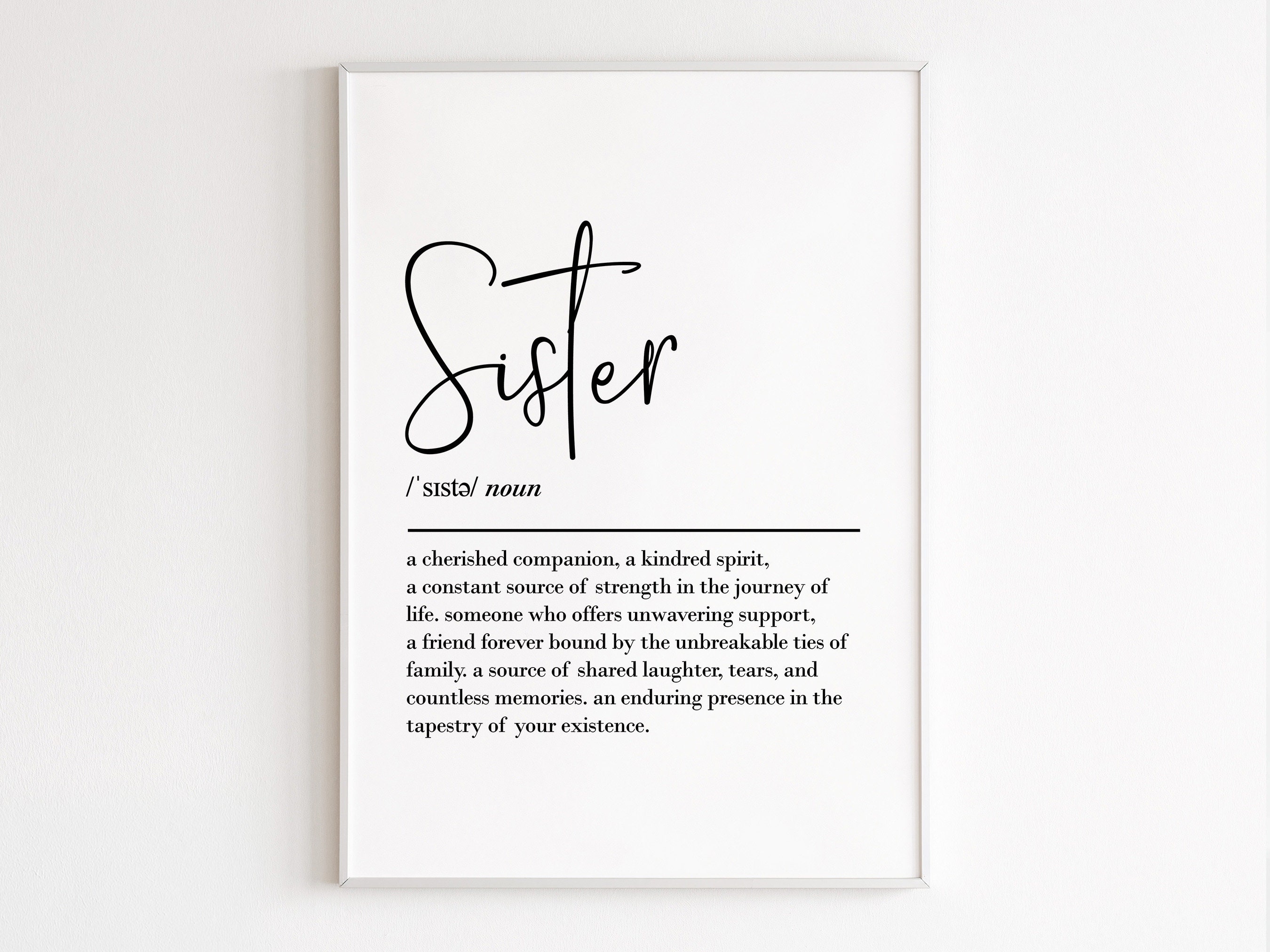 Sister definition, printable wall art, digital download, sister gifts, birthday gifts for her, quote print, sister print, big sister gift
