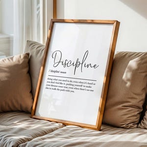 Discipline definition, printable wall art, digital download, inspirational quotes, motivational poster, gym gifts, positive gifts