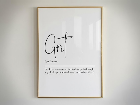 Grit definition print, printable wall art, digital download, self control poster, motivational office decor, discipline wall art
