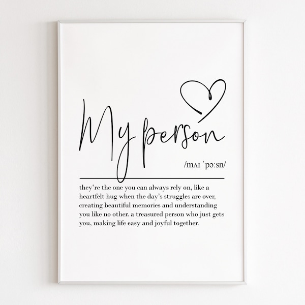 My Person definition, printable wall art, digital download, my person gift, soulmate print, best friend print, girlfriend gift, couples gift