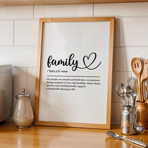 Familjedefinition, utskrivbar väggkonst, digital nedladdning, familjegåva, familjecitat, mammapresent, pappapresenter, utskrivbar familj, citattryck bild 5