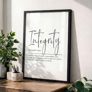 Integrity definition, printable wall art, digital download, resilience poster, team gifts, motivational wall art, integrity poster