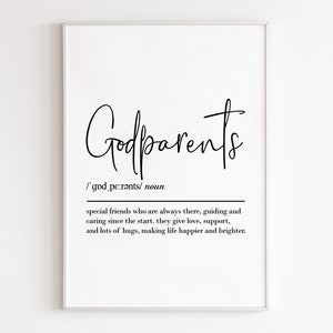 Godparents definition, printable wall art, digital download, godparents gift, godmother gift, godparent gift, birthday gift, gift for her