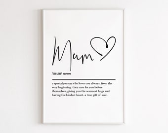 Mum definition, printable wall art, digital download, mum gift, mum birthday gift, gift from daughters, gift for her, mum print