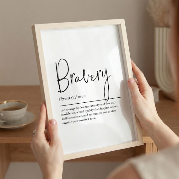 Bravery definition, printable wall art, digital download, resilience quotes, motivational quotes, inspirational wall art, office prints