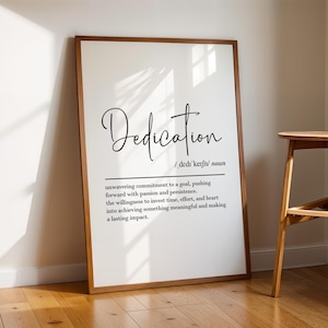 Dedication definition, printable wall art, digital download, resilience quotes, motivational poster, inspirational print, gym poster