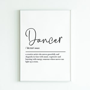 Dancer definition, printable wall art, digital download, dancer gifts, dance team gifts, dance teacher gifts, gift for her, ballet gifts