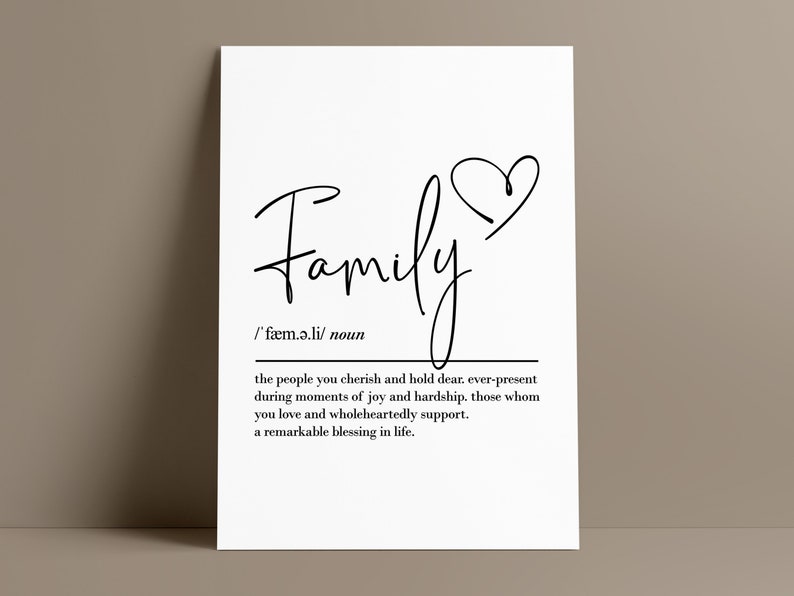 Definición de familia, arte de pared imprimible, descarga digital, regalo familiar, regalo de cumpleaños para ella, regalo de mamá, regalos de papá, familia imprimible imagen 4
