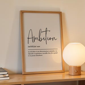 Ambition definition, printable wall art, digital download, french language, inspirational wall art, motivational wall art, office prints