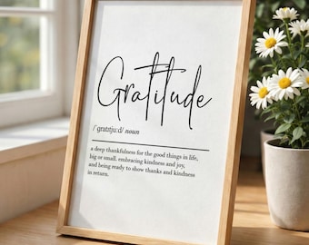 Dankbarkeit Definition, druckbare Wandkunst, digitaler Download, Dankbarkeit Druck, Achtsamkeit Dekor, Wachstum Denkweise, Geschenk für Lehrer, Geschenk für sie