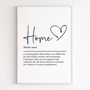 Home definition print, printable wall art, digital download, family gift, home prints, birthday gift for her, mum gift, christmas gifts