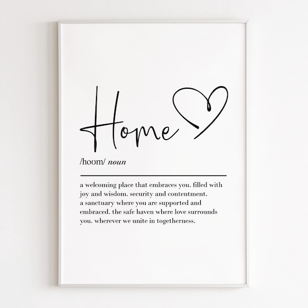 Home definition print, printable wall art, digital download, family gift, home prints, birthday gift for her, mum gift, dad gifts