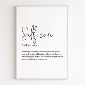 Self care definition, printable wall art, digital download, self care print, self care gift, positive quotes, positivity gifts