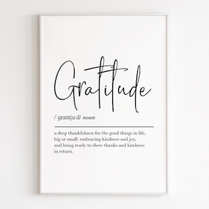Gratitude definition, printable wall art, digital download, gratitude print, gratitude gifts, inspirational wall art, gratitude poster