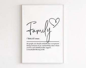 Définition de la famille, art mural imprimable, téléchargement numérique, cadeau de famille, cadeau d’anniversaire pour elle, cadeau de maman, cadeaux de papa, famille imprimable