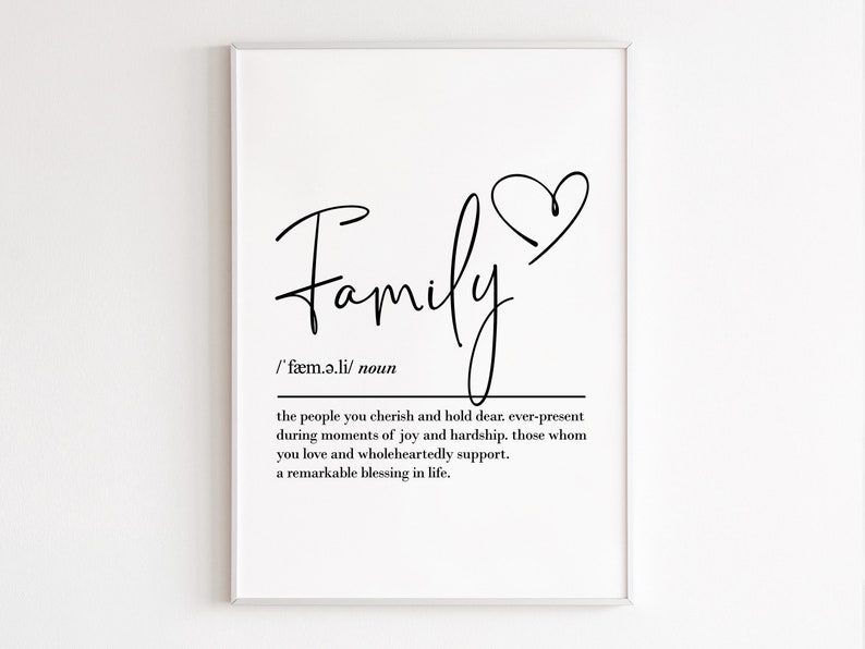 Definición de familia, arte de pared imprimible, descarga digital, regalo familiar, regalo de cumpleaños para ella, regalo de mamá, regalos de papá, familia imprimible imagen 1