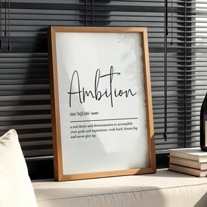 Ambition definition, printable wall art, digital download, french language, inspirational wall art, motivational wall art, office prints