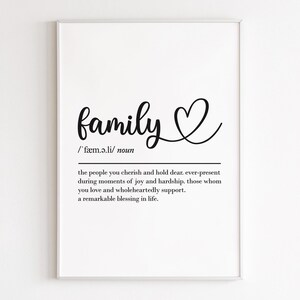 Familjedefinition, utskrivbar väggkonst, digital nedladdning, familjegåva, familjecitat, mammapresent, pappapresenter, utskrivbar familj, citattryck bild 2