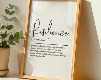 Resilience definition, printable wall art, digital download, resilience quotes, motivational wall art, inspirational wall art, gym poster