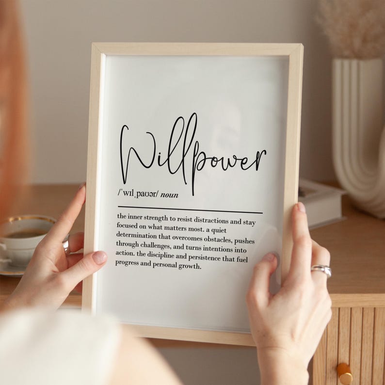 Willpower definition print, printable wall art, digital download, self control poster, motivational office decor, discipline wall art image 3