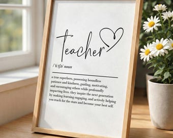 Teacher definition, printable wall art, digital download, teacher appreciation gifts, thank you gifts, teacher gift, teacher presents