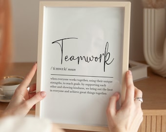 Teamwork definition, printable wall art, digital download, work bestie, office decor, team gifts, coworker gift, workplace gift