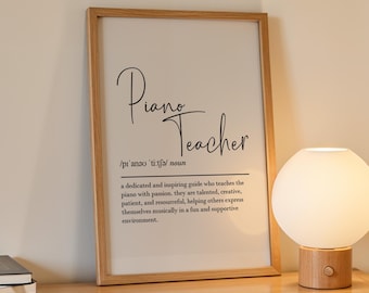 Klavierlehrer Definition, druckbare Wandkunst, digitaler Download, Klavierlehrer Geschenk, Musiklehrer Geschenk, Musiklehrer Wertschätzung