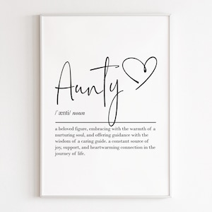 Aunty definition, printable wall art, digital download, aunty gift, birthday gift for her, gift from niece, gift from nephew, aunty to be