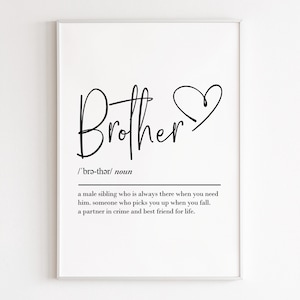 Brother definition, printable wall art, digital download, brother gift, brother birthday gift, brother print, brother gift from sister