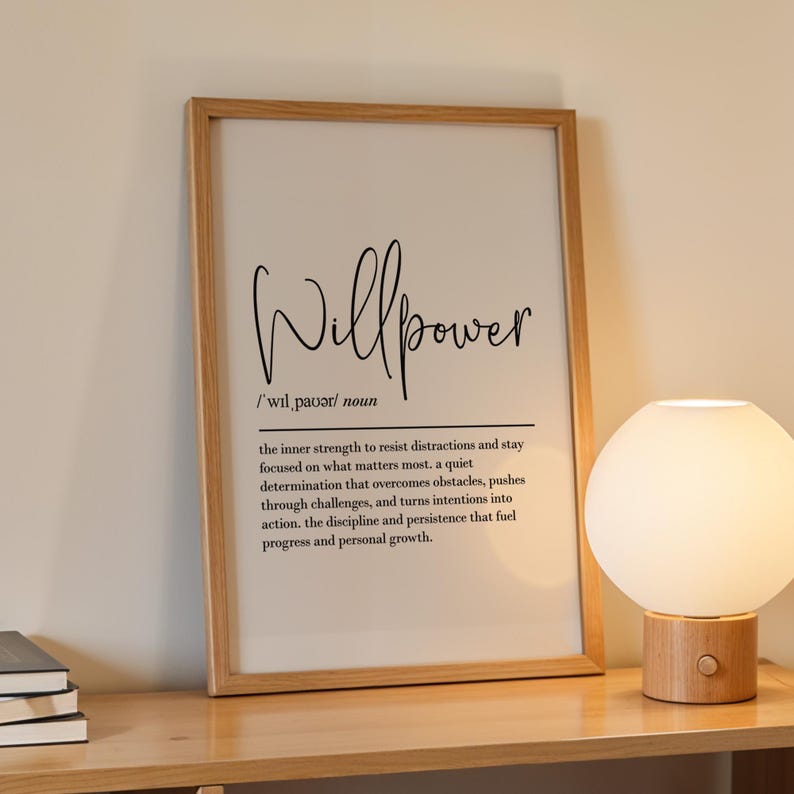 Willpower definition print, printable wall art, digital download, self control poster, motivational office decor, discipline wall art image 1