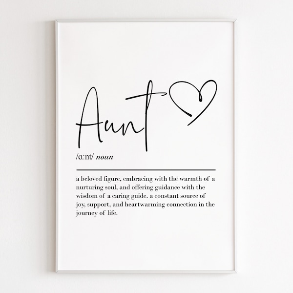 Aunt definition, printable wall art, digital download, aunt gift, birthday gift for her, gift from niece, gift from nephew, aunt to be