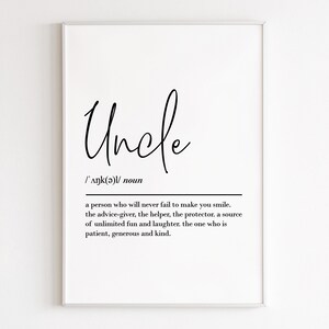 Onkel Definition, druckbare Wandkunst, digitaler Download, Onkel Geschenk, Onkel zu sein, Geschenk von Nichte, Geschenk vom Neffen, Geburtstagsgeschenk für ihn