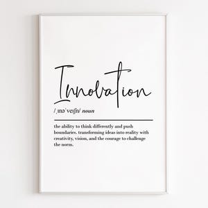 Innovation definition, printable wall art, digital download, difference maker, leadership gift, office decor, team gifts, success quotes