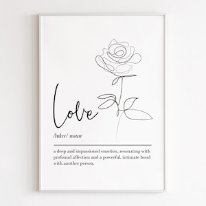 Definição de amor, arte de parede para impressão, download digital, citações de amor, presente para casais, impressões para quarto, presentes de aniversário, presente de aniversário para ela