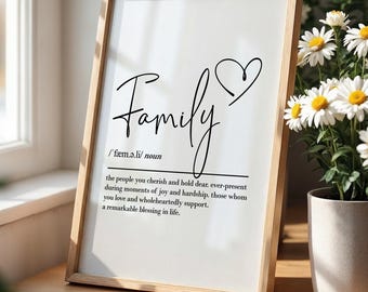Definizione di famiglia, stampe murali, download digitale, regali per la famiglia, citazioni sulla famiglia, regali per la mamma, regali di compleanno, stampe di citazioni