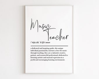 Musiklehrer Definition, druckbare Wandkunst, digitaler Download, Musiklehrer Geschenk, Musiklehrer Wertschätzung Geschenke, Musiklehrer Poster