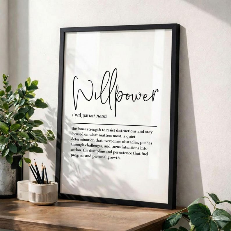Willpower definition print, printable wall art, digital download, self control poster, motivational office decor, discipline wall art image 7