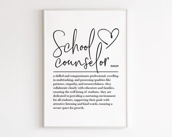 Definitie van schoolbegeleider, afdrukbare muurkunst, digitale download, cadeau schoolbegeleider, bedankje, cadeau schoolpersoneel, cadeau voor haar