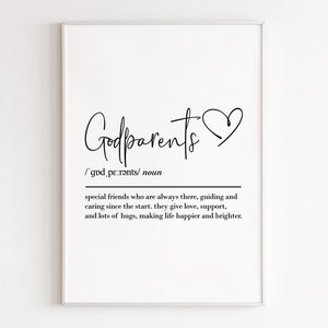 Godparents definition, printable wall art, digital download, godparents gift, godmother gift, godparent gift, birthday gift, gift for her