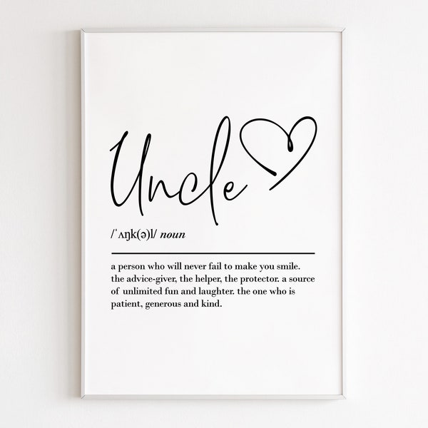 Uncle definition, printable wall art, digital download, uncle gift, uncle to be, gift from niece, gift from nephew, birthday gift for him
