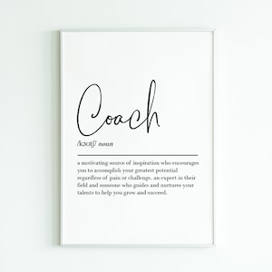 Definición de entrenador, arte mural imprimible, descarga digital, citas inspiradoras, entrenador de fútbol, regalo de agradecimiento, regalo para mentor, regalos deportivos